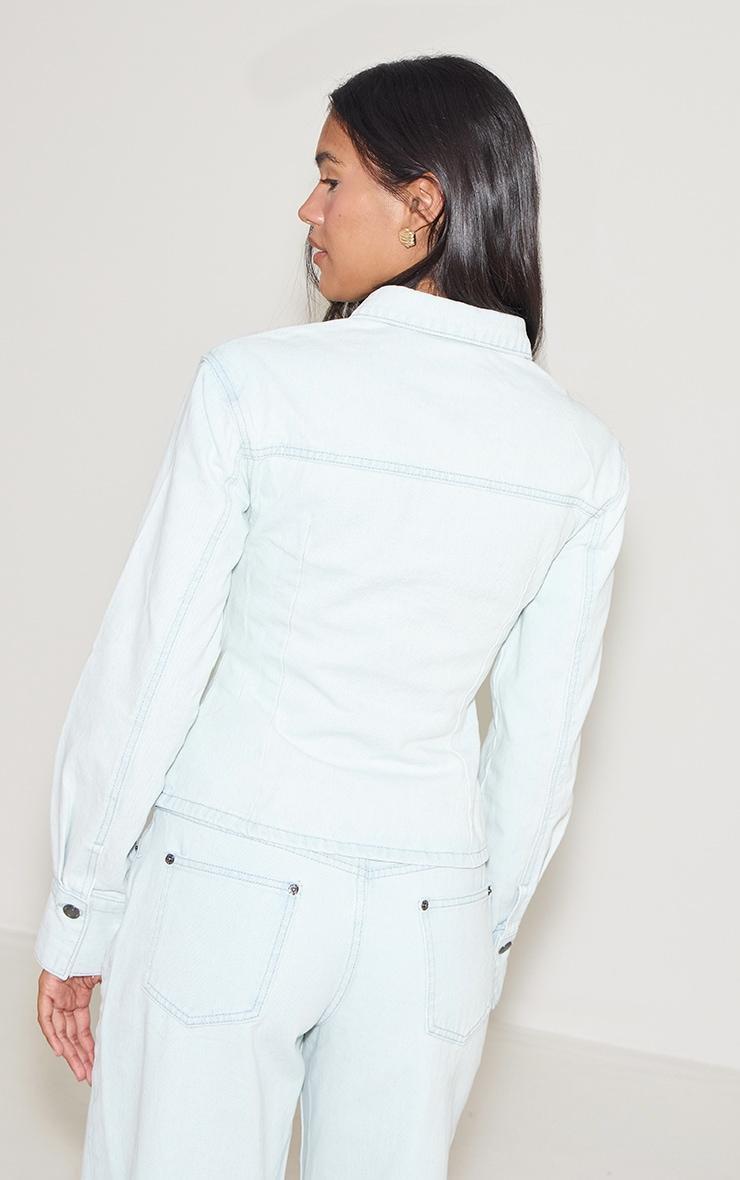 Ice Blue Long Sleeve Cinch Waist Denim Jacket Product Image