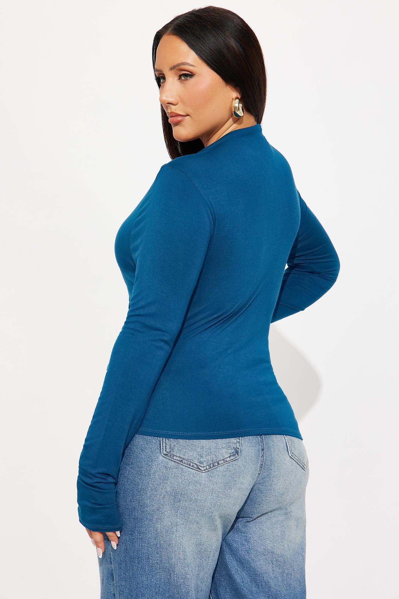 Kass Asymmetrical Long Sleeve Ruched Top - Blue Product Image