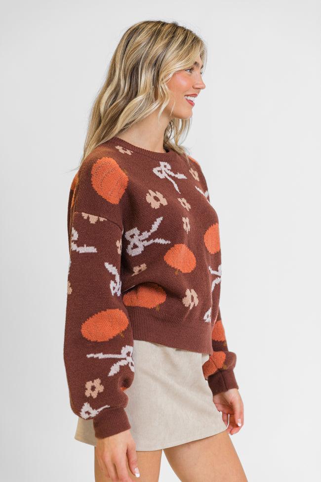 Pumpkin Spice Bliss Rust Bow Sweater FINAL SALE Product Image
