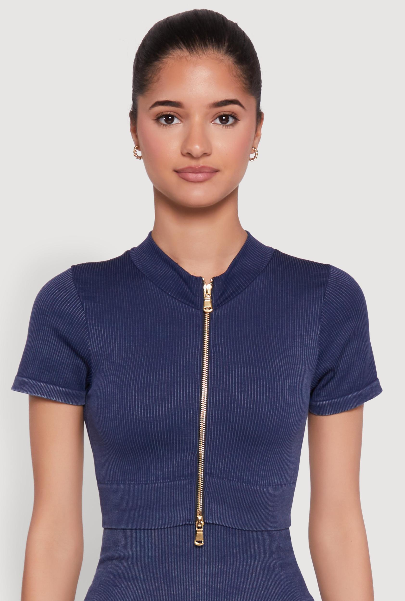 Womens Daisy Seamless Double Zip Front Crop Top Product Image