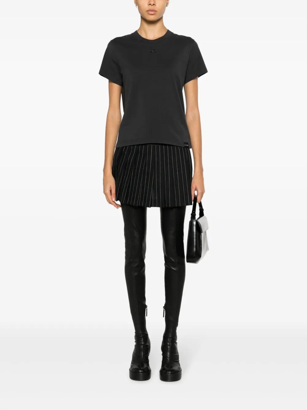 COURRÈGES Logo-embroidered Cotton T-shirt In Black Product Image