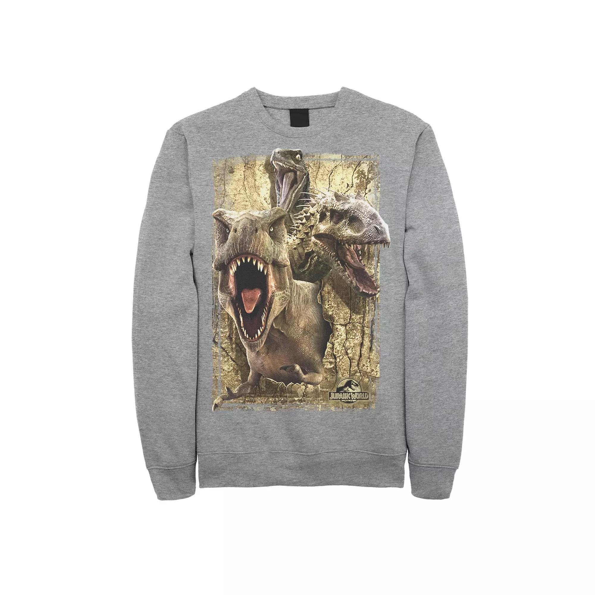 Men's Jurassic World T-Rex Indominus Rex & Raptor Fleece Pullover, Size: 3XL, Athletic Grey Product Image