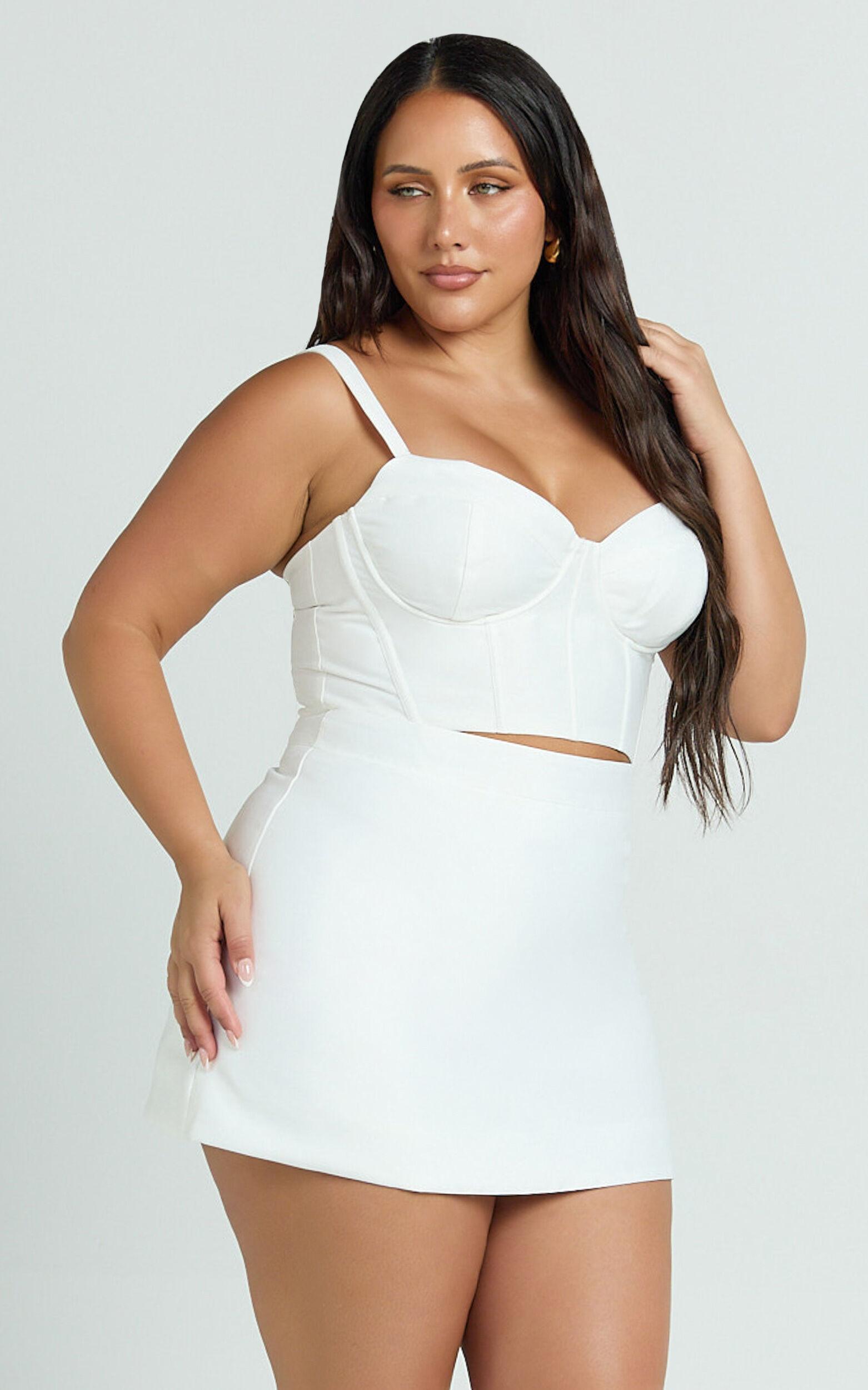 Janice Mini Skirt - High Waisted A-line Skirt in White Product Image