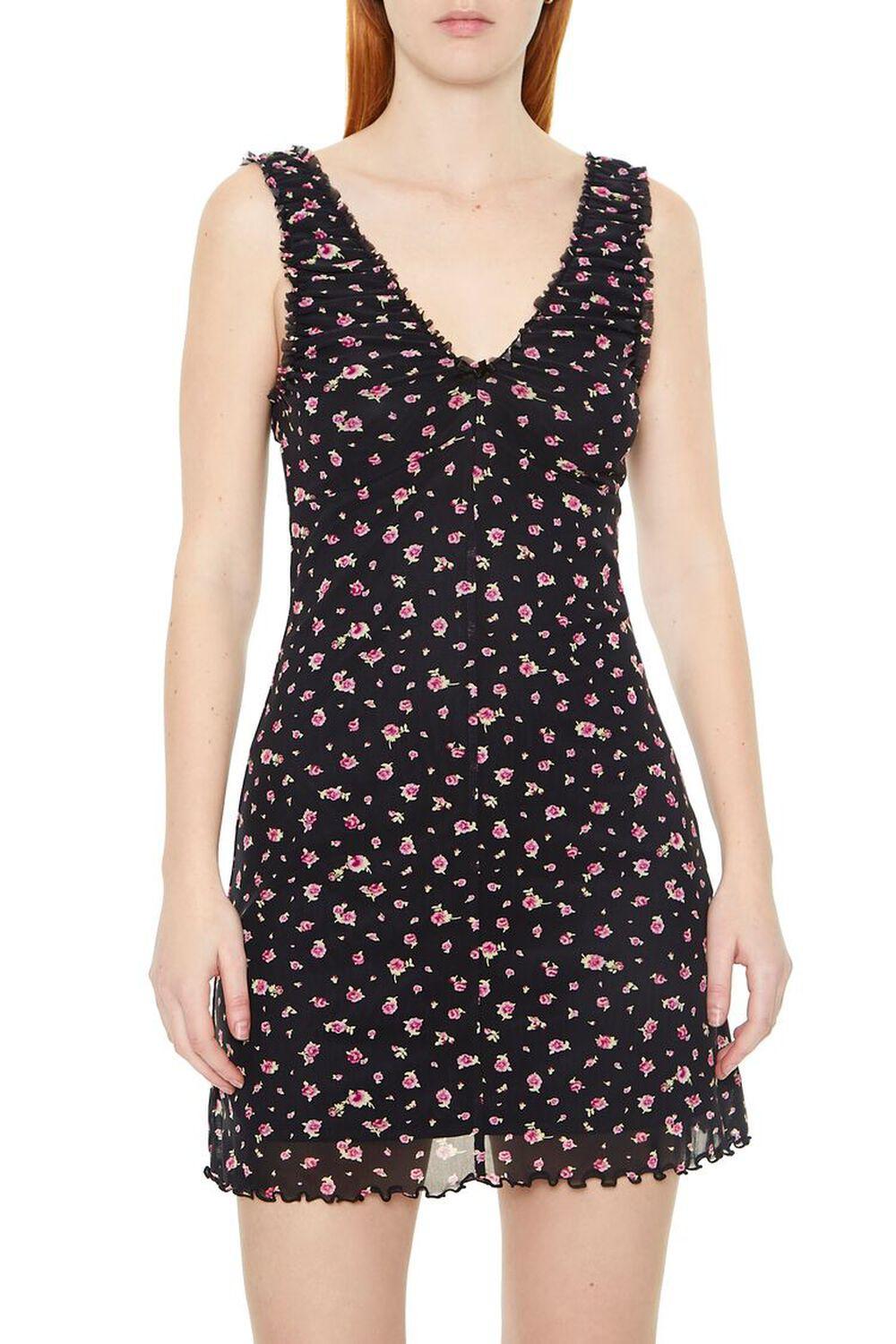 Floral Lettuce-Edge Mini Dress | Forever 21 Product Image