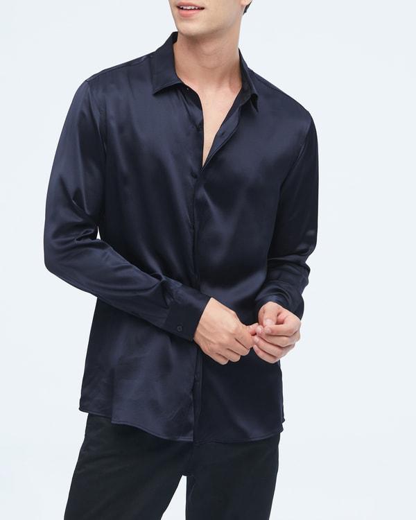 Classic Long Sleeve Silk Shirt For Men Product Image