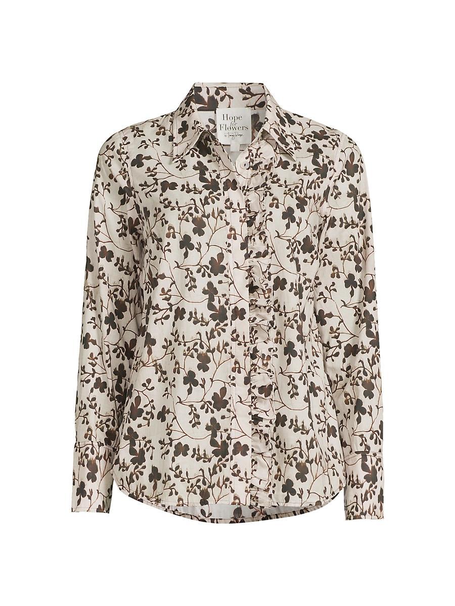 Womens Tea Leaves Frilled Button-Front Blouse Product Image