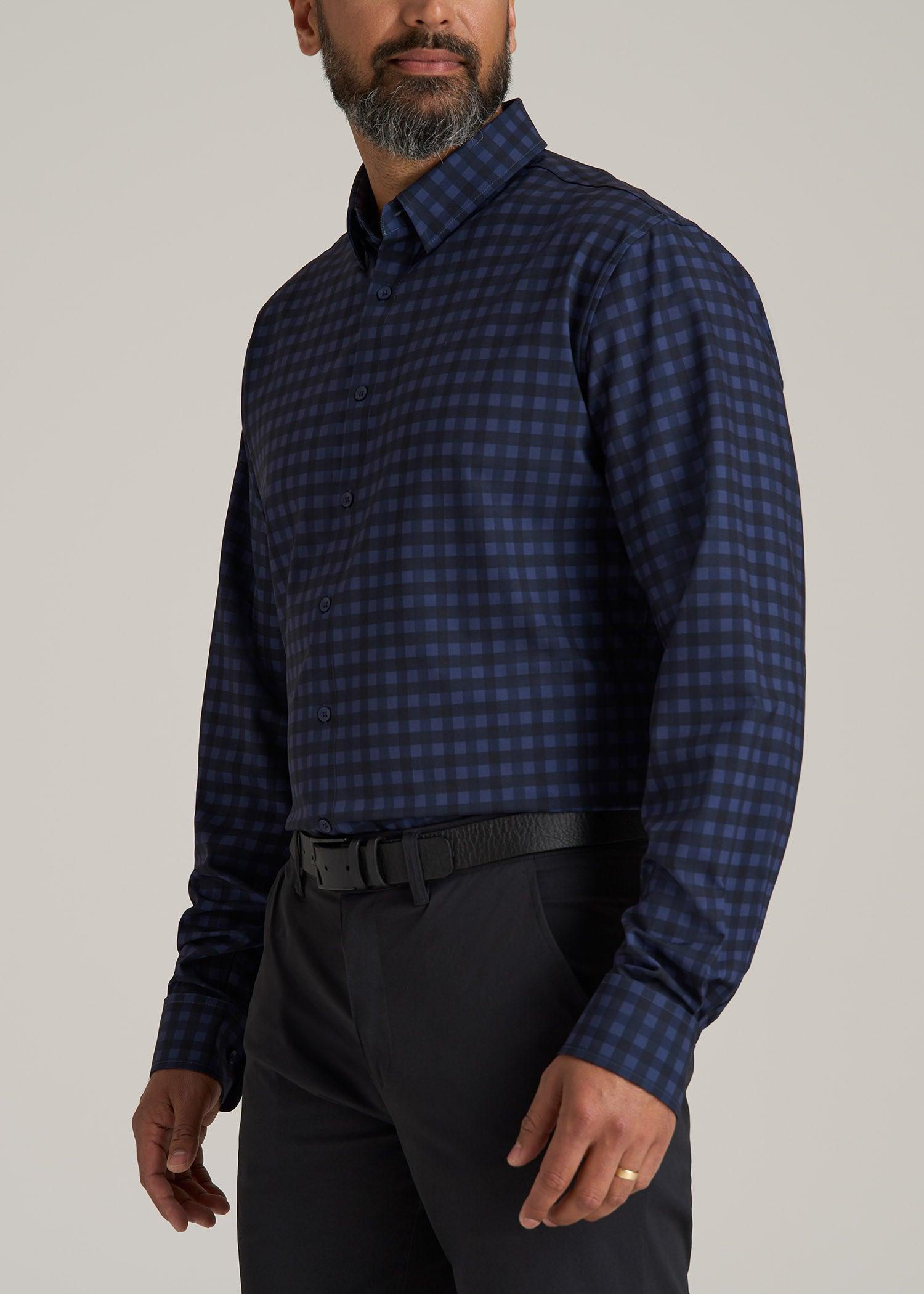 Traveler Stretch Dress Shirt for Tall Men in Deep Violet Gingham Product Image
