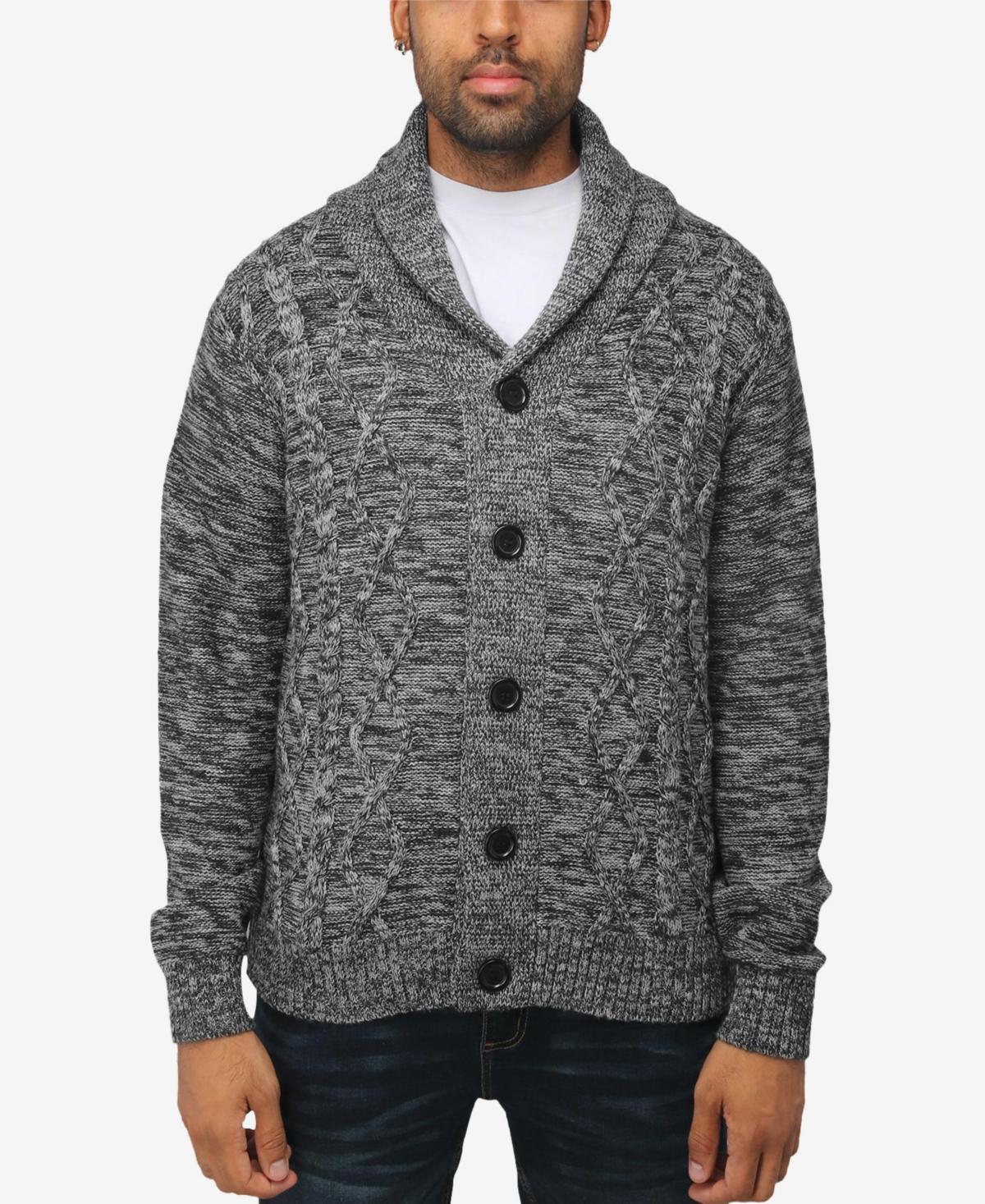 Mens Xray Regular-Fit Fleece-Lined Shawl-Collar Cable-Knit Cardigan Sweater Product Image