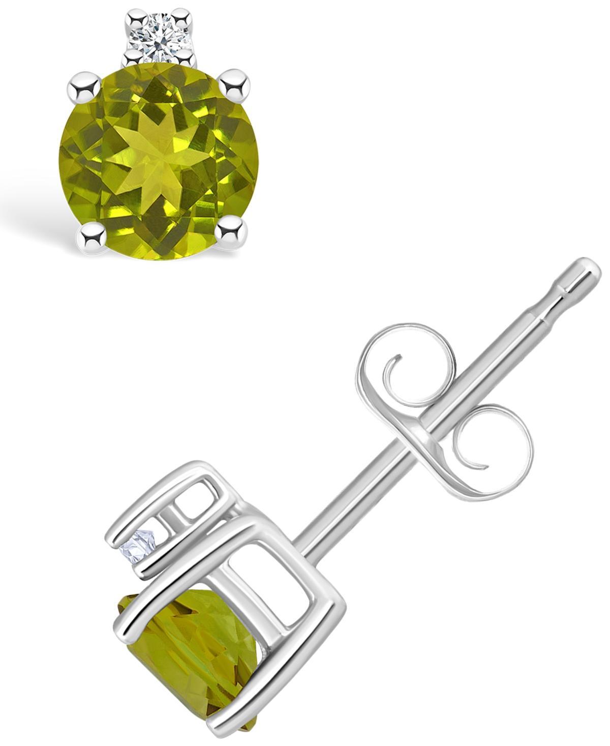 14k Gold 4 mm Round Birthstone & 1/10 Carat T.W. Diamond Stud Earrings, Women's, Green May Product Image