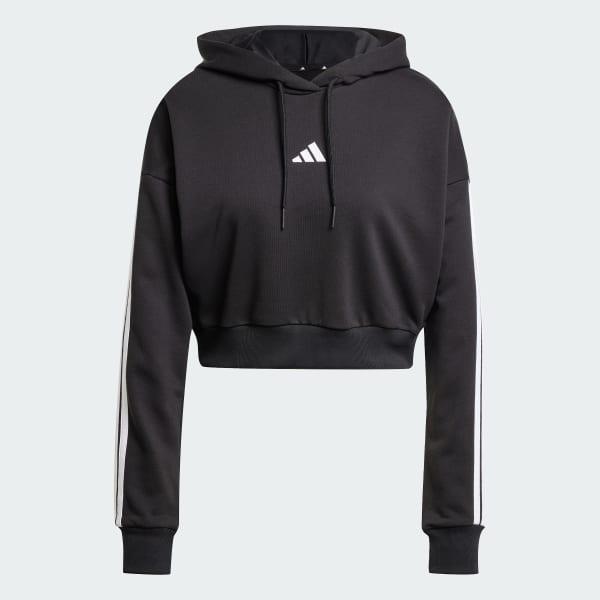 Women's adidas Essentials 3-Stripes French Terry Sportswear Hoodie, Size: XL, Black White Product Image