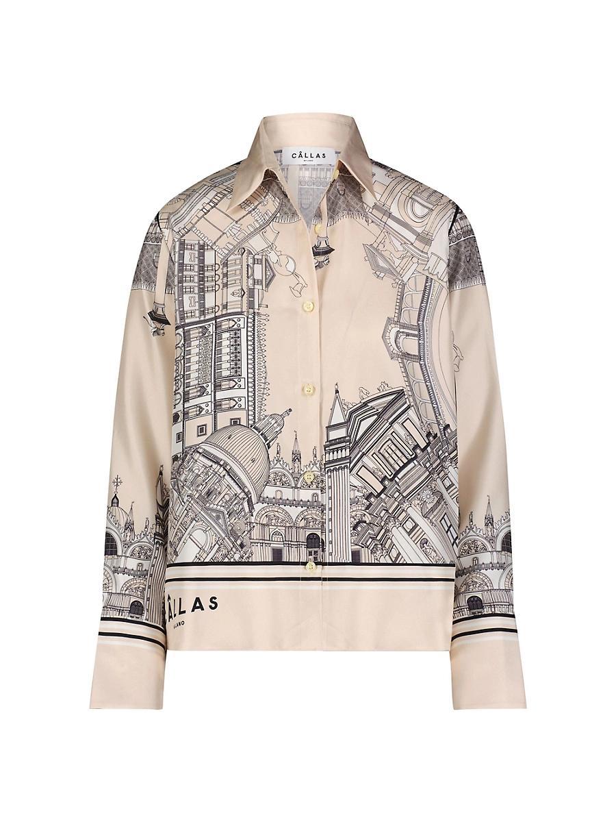 Womens Silk Twill Shirt with Venice Scarf Print Back Product Image