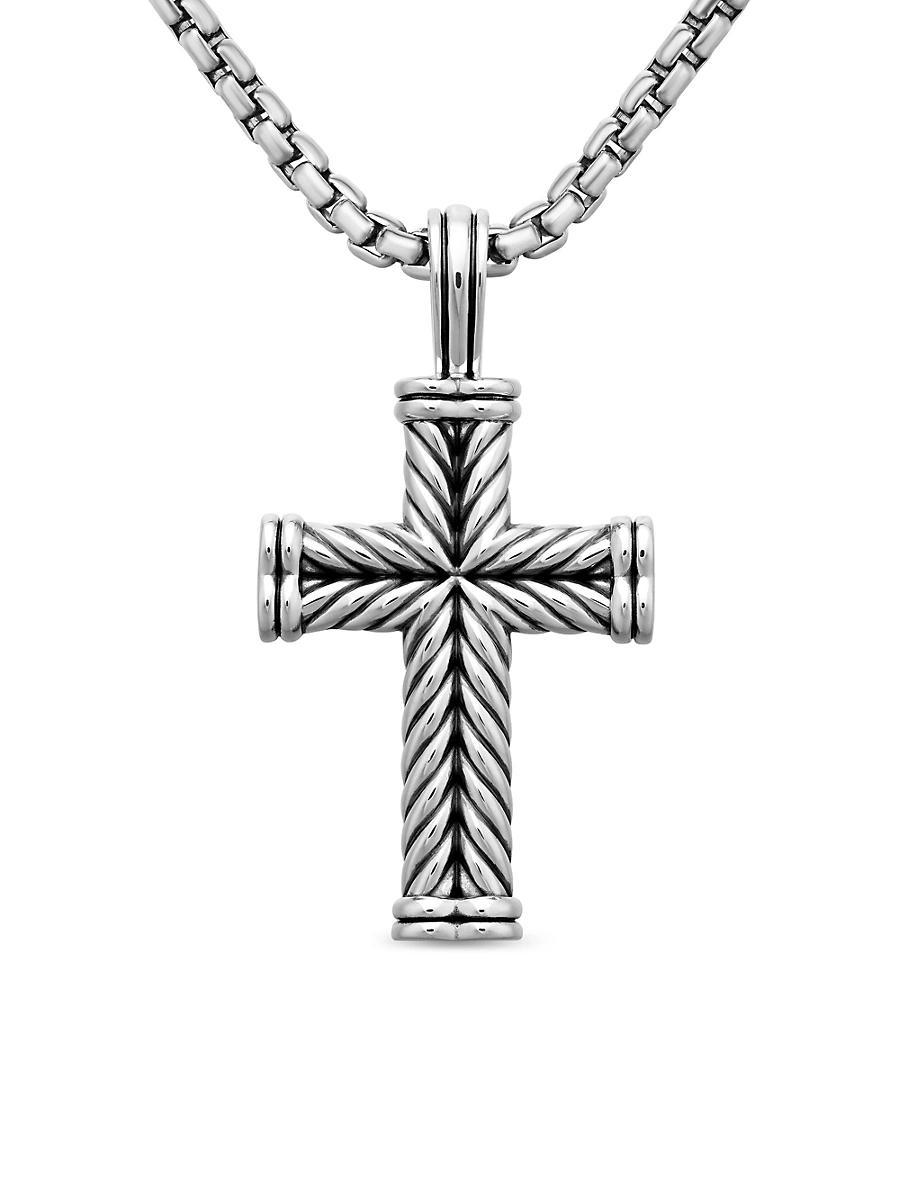 David Yurman Mens Chevron Cross Pendant in Sterling Silver, 40mm Product Image