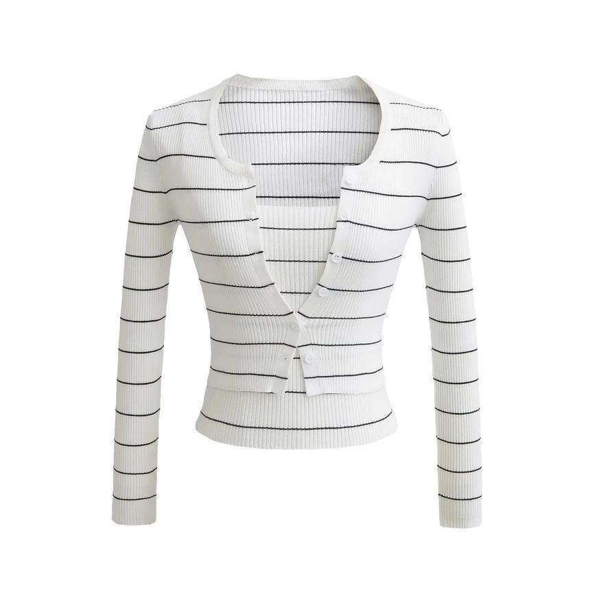Set: Striped Button-Up Crop Cardigan + Cami Top Product Image