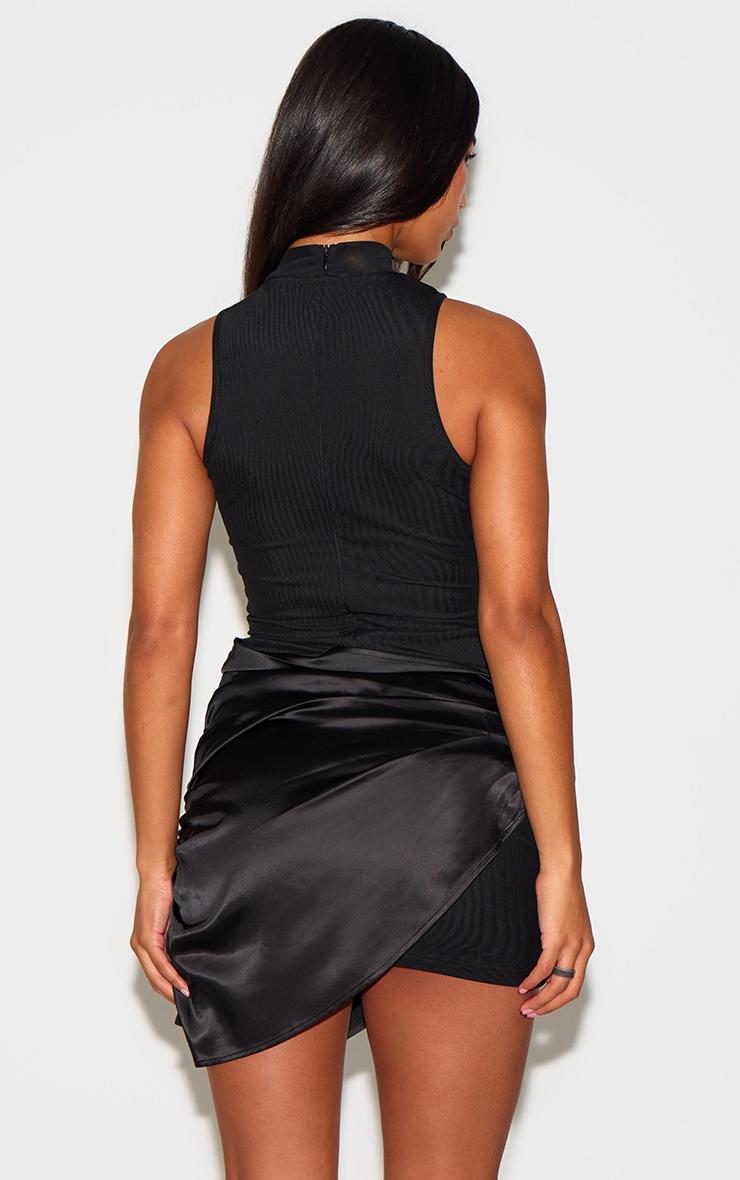 Black Woven High Neck Satin Drape Mini Dress Product Image