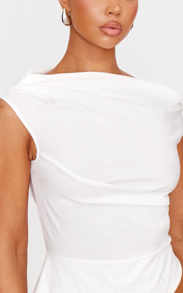 Cream Bengaline Ruched Asymmetric Long Top Product Image