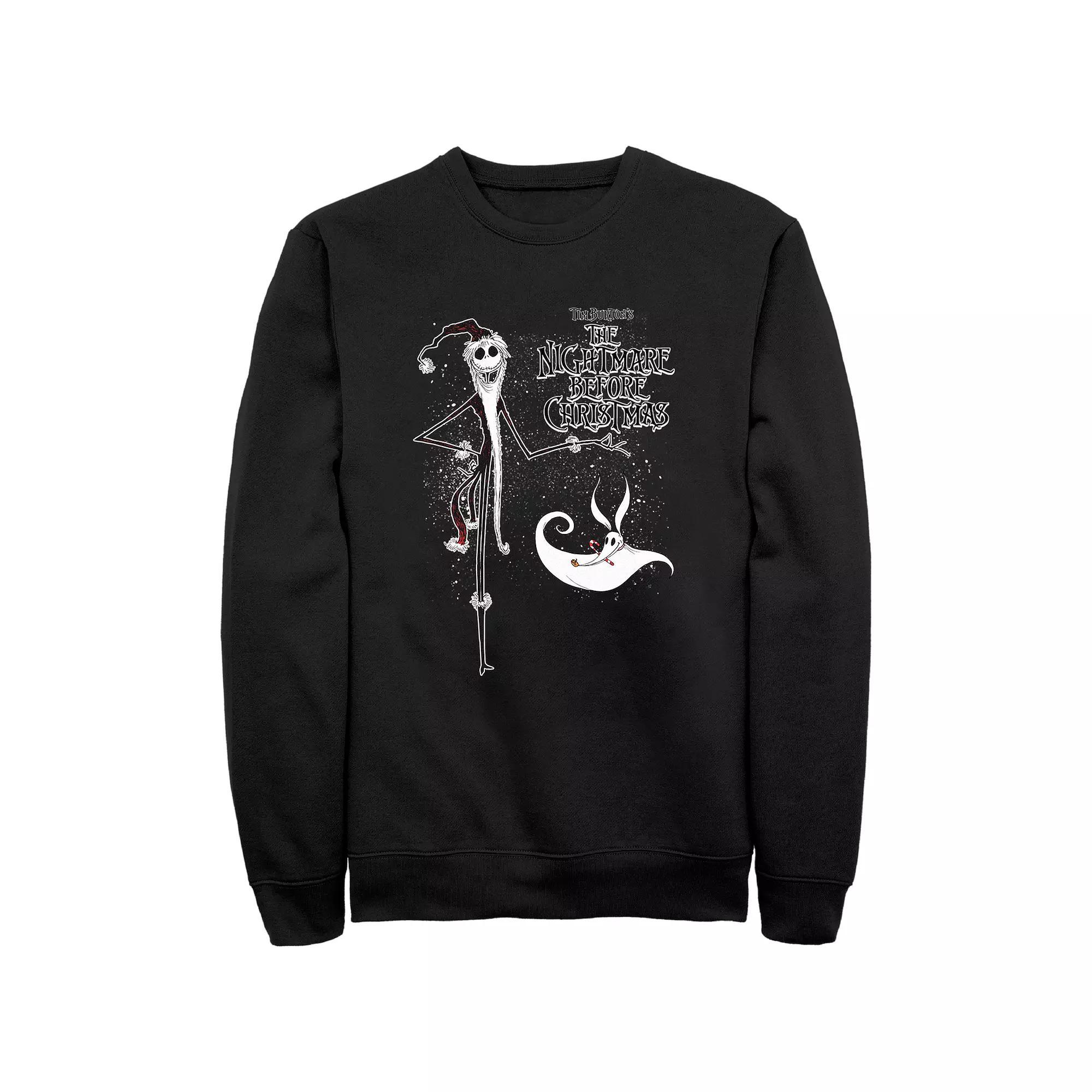 Men's Nightmare Before Christmas Snowy Santa Jack Skellington And Zero Sweatshirt, Size: XXL, Black Product Image