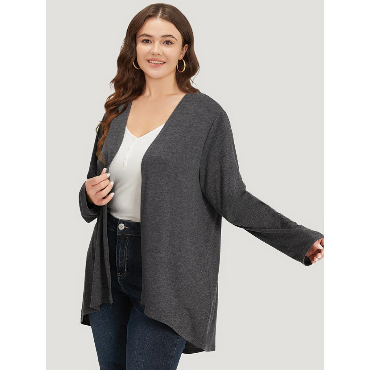 Plus Size Supersoft Essentials Plain Open Front High Low Hem Kimono Women DimGray Casual Drape Loose Dailywear Kimonos BloomChic 18-20/2X Product Image