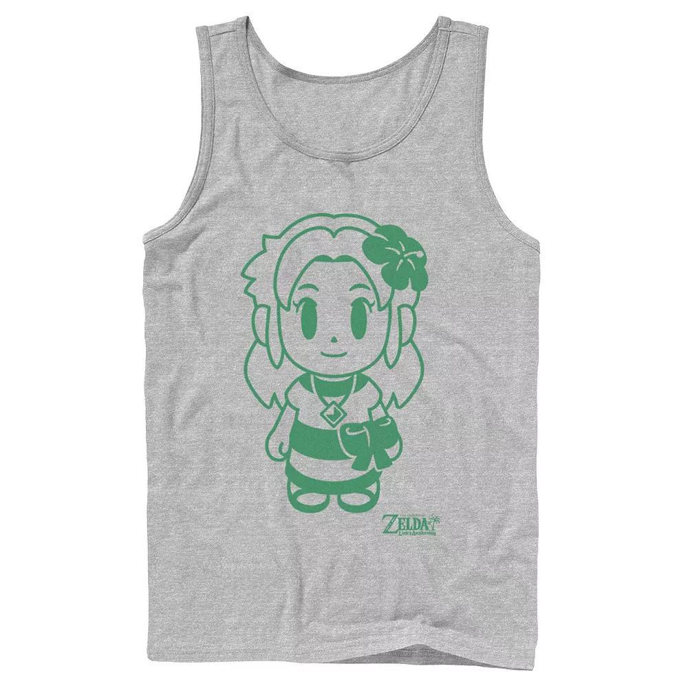 Men's Nintendo Legend Of Zelda Links Awakening Marin Green Outline Portrait Tank Top, Size: Large, Athletic Grey Product Image