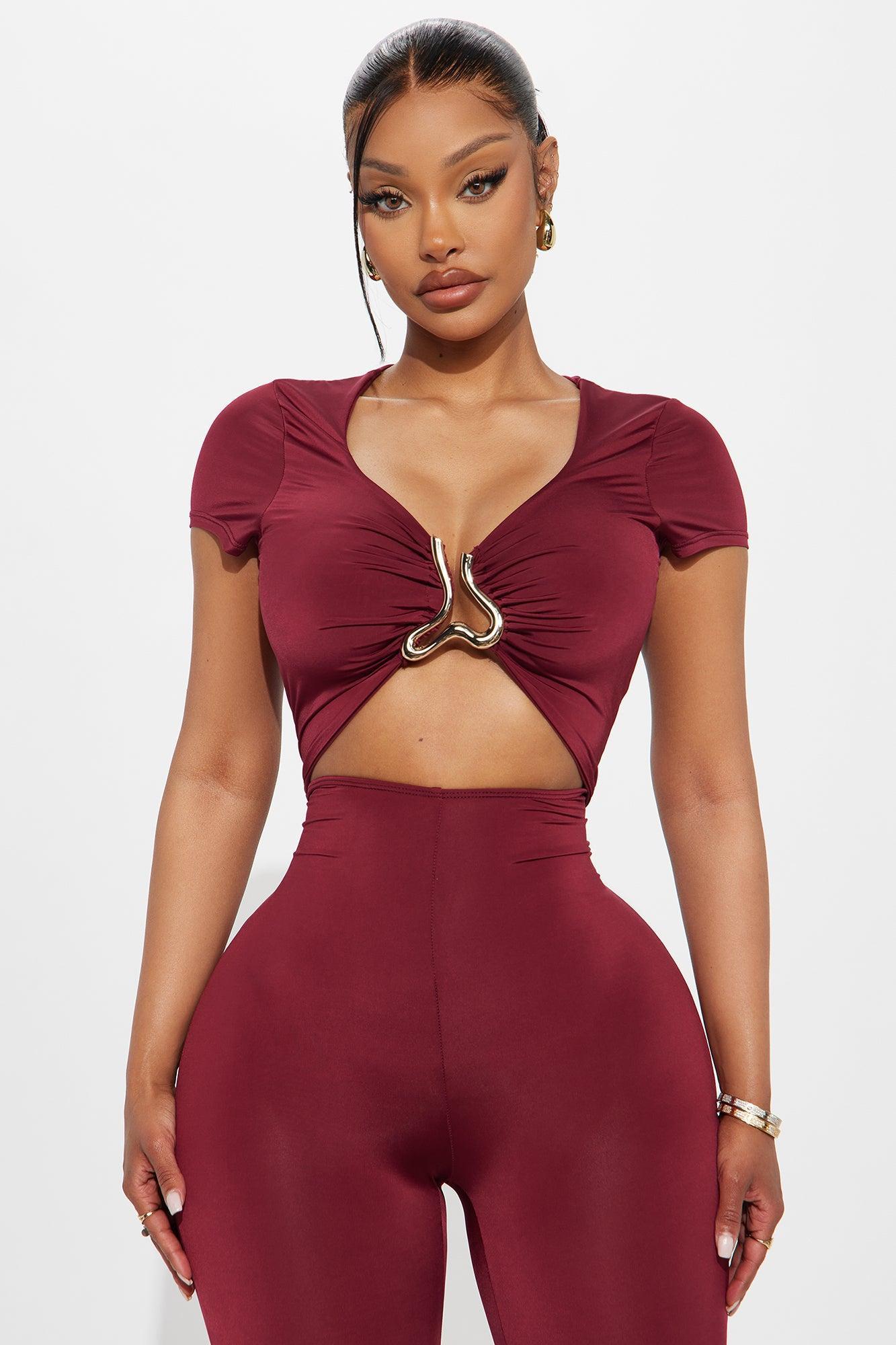 Maribell Short Sleeve Jumpsuit - Burgundy Product Image
