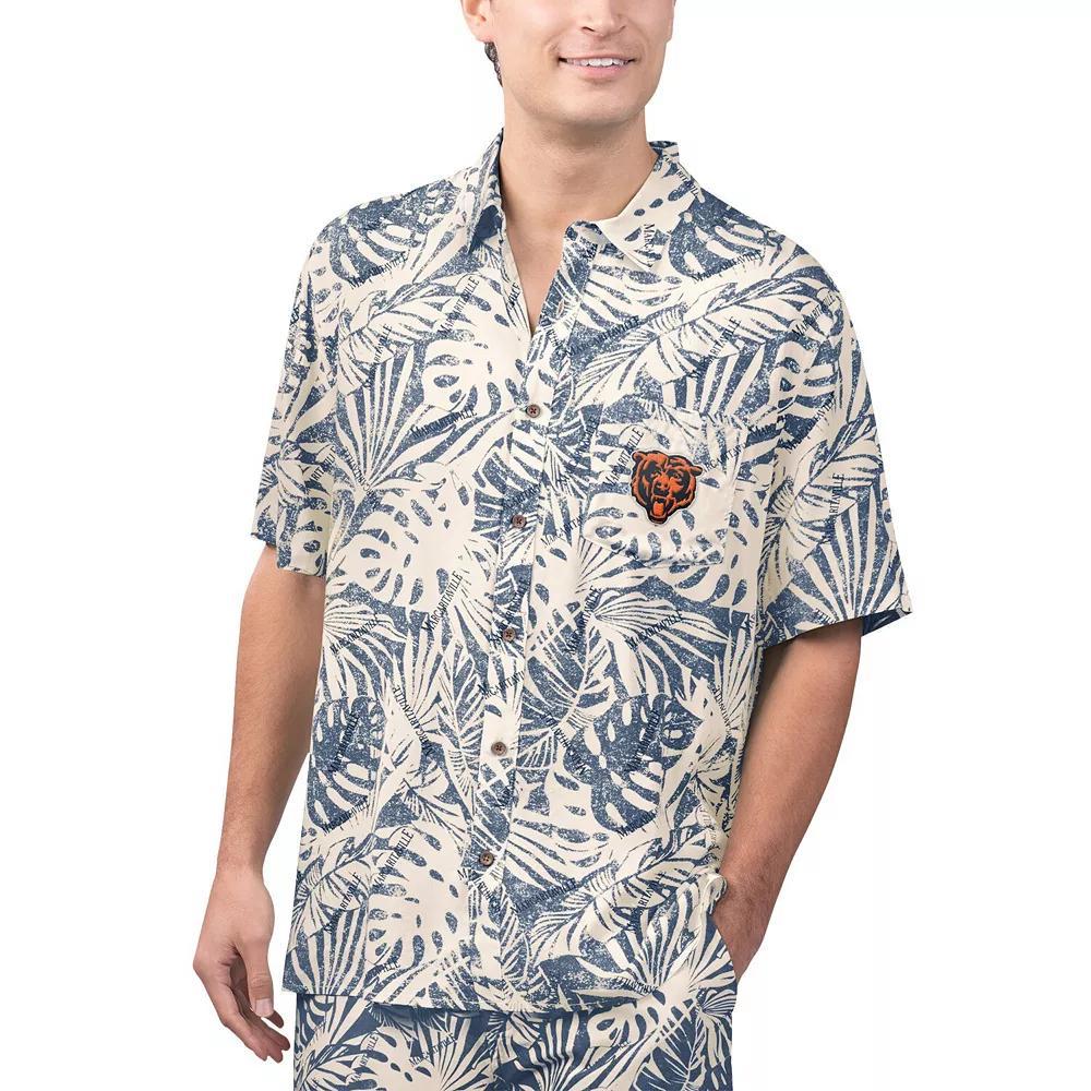 Men's Margaritaville Tan Chicago Bears Sand Washed Monstera Print Party Button-Up Shirt, Size: Large, Team Product Image