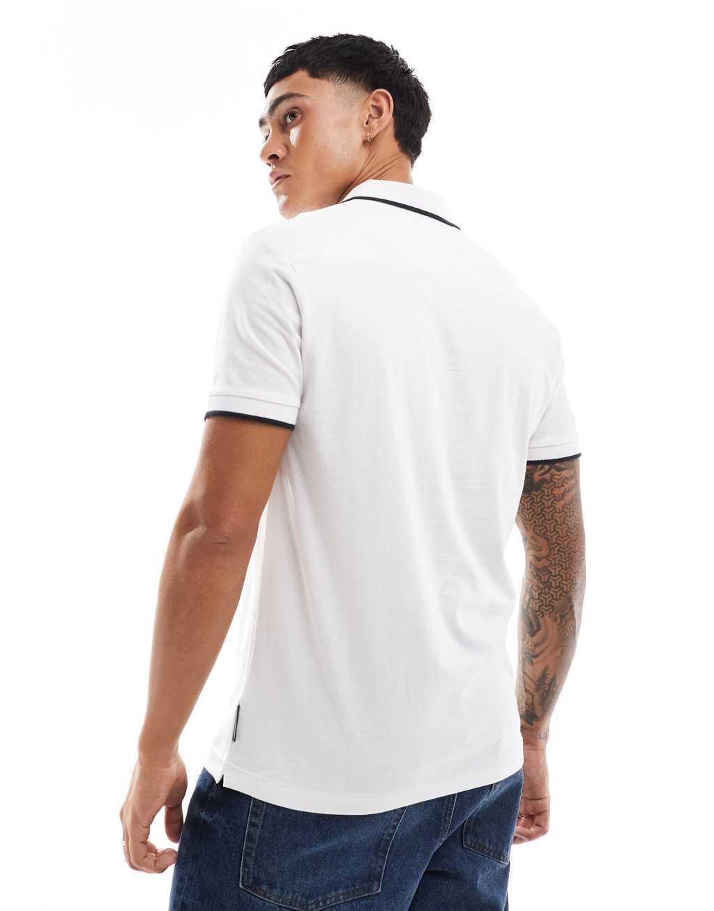 French Connection trophy tipped neck polo in white Product Image