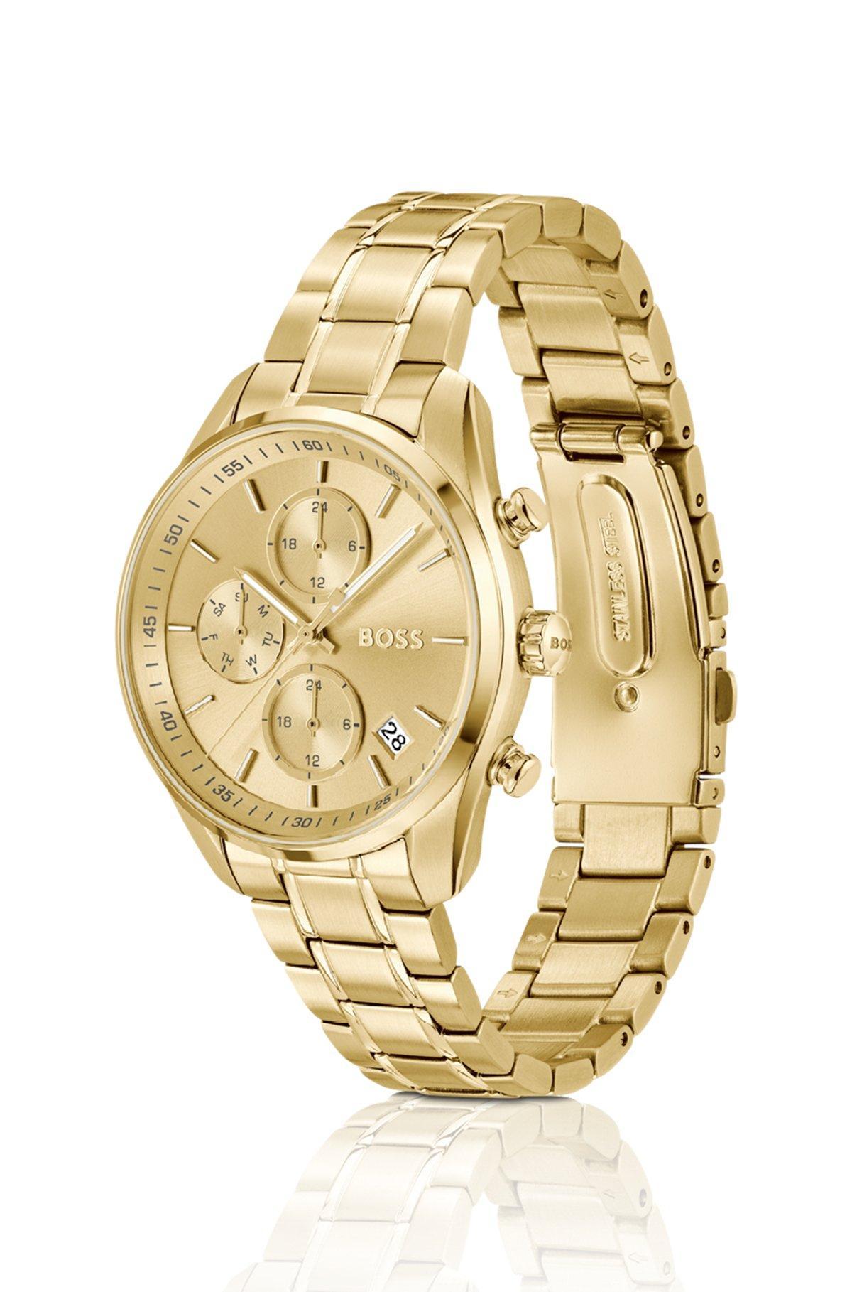 BOSS - Gold-tone multifunction watch with curved case Product Image