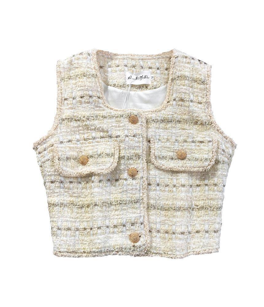 Square Neck Tassel Tweed Vest Product Image