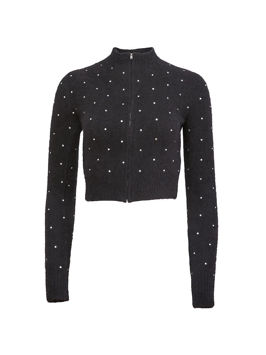 Womens Rhinestone Cashmere-Silk Cropped Cardigan Product Image