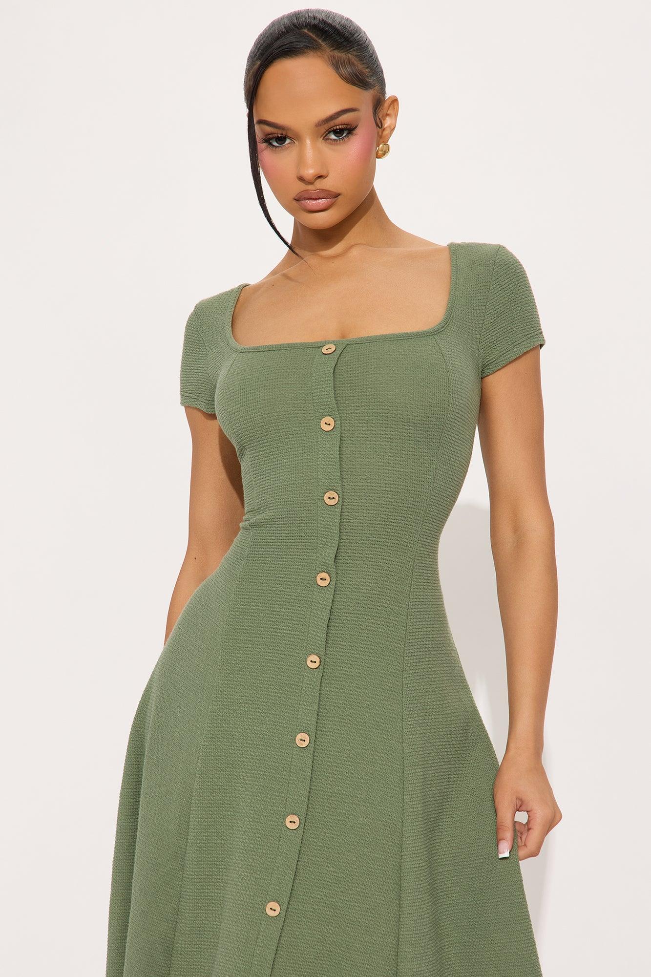 Just A Moment Scoop Neck Midi Dress - Olive Product Image