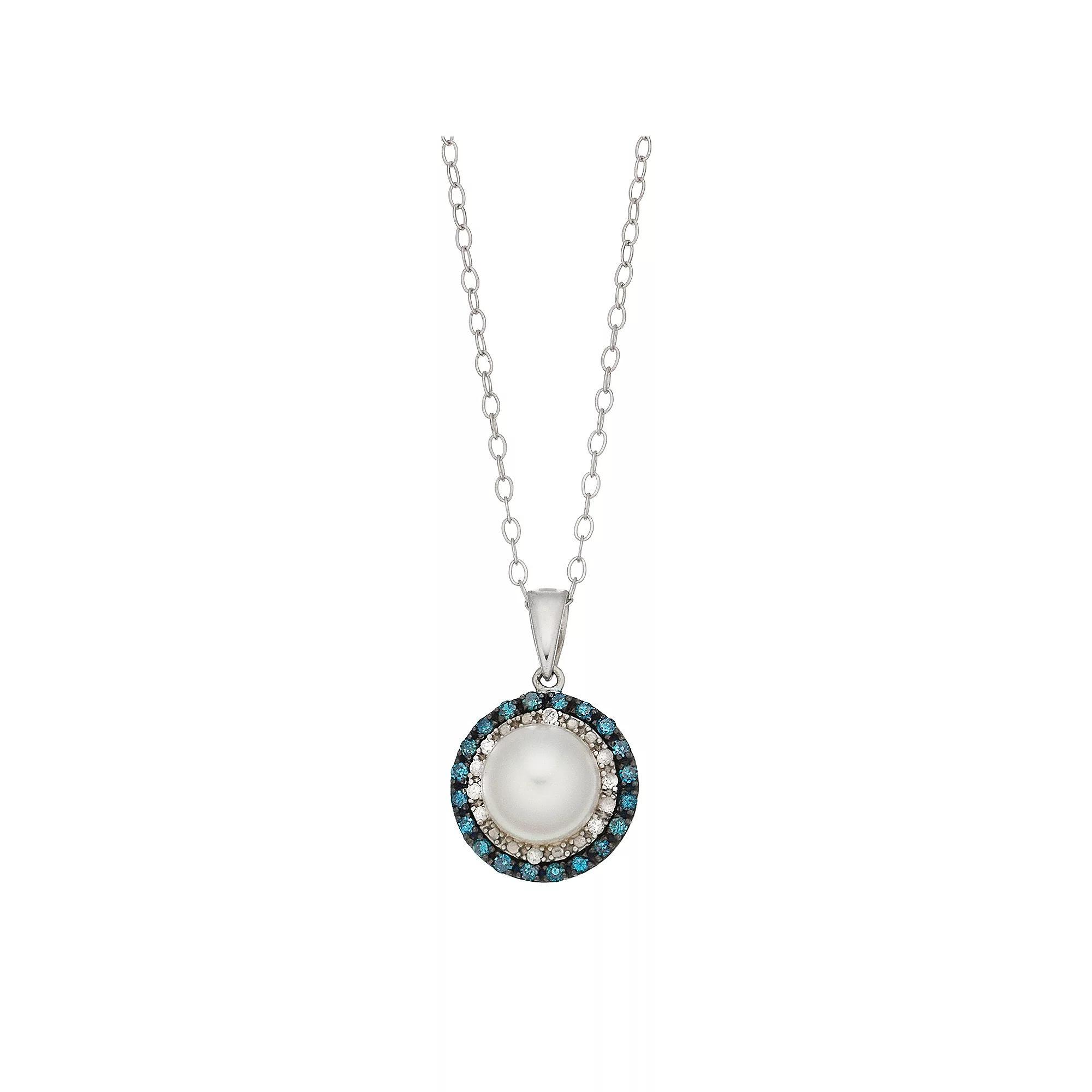 Sterling Silver Freshwater Cultured Pearl & 1/4 Carat T.W. Diamond Pendant, Women's, Size: 18" Product Image