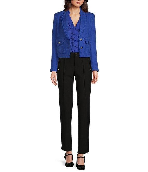 KARL LAGERFELD PARIS Tweed Notch Lapel Long Sleeve Flap Pocket Two-Button Cropped Jacket Product Image