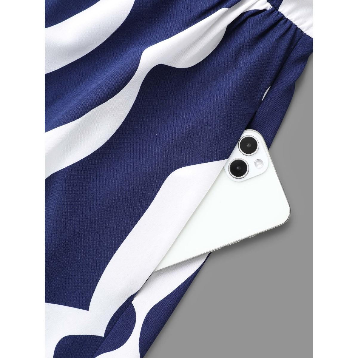 Plus Size Round Neck Color Contrast Frill Trim Dress Navy Women Elegant Frill Trim Round Neck Long Sleeve Curvy BloomChic 10/M Product Image
