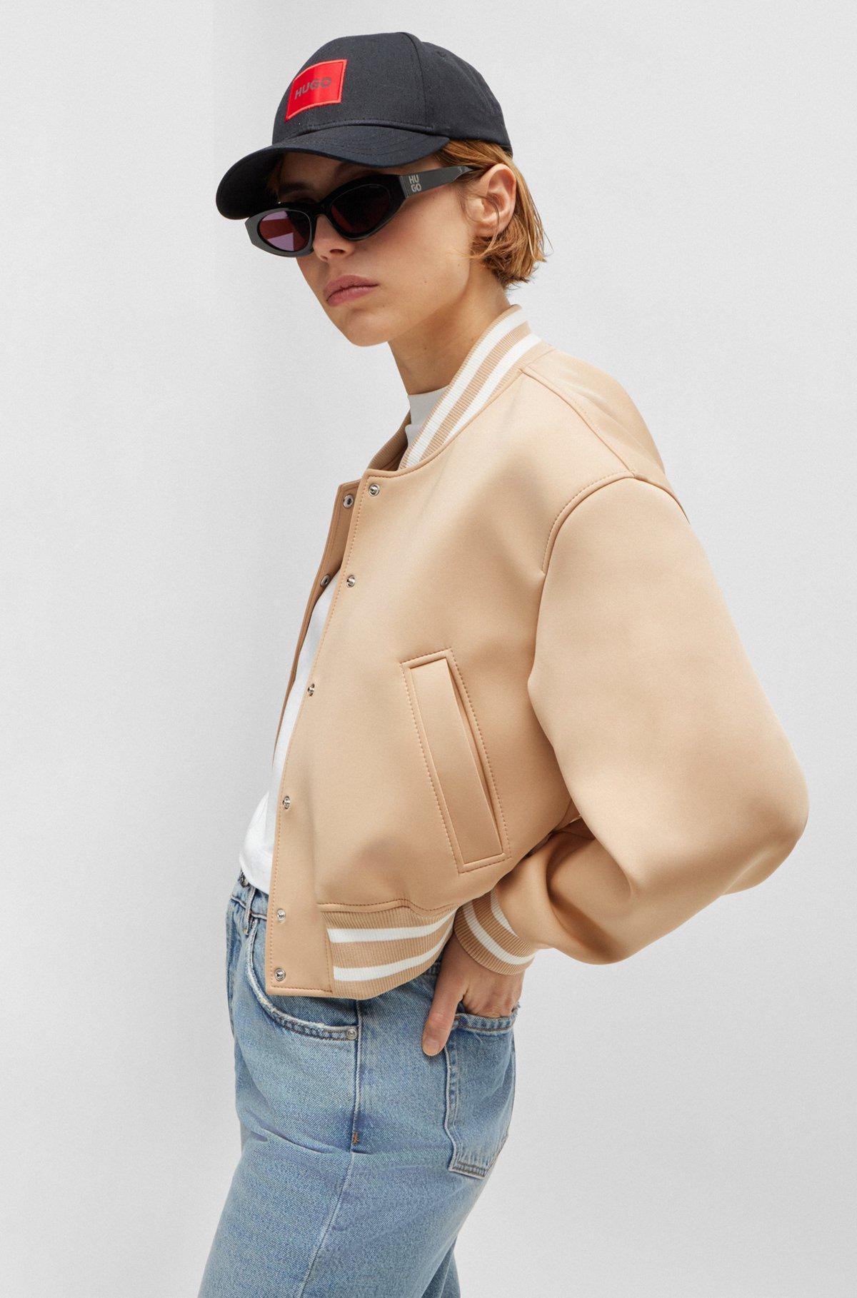 Cropped bomber jacket with striped trims in relaxed fit Product Image