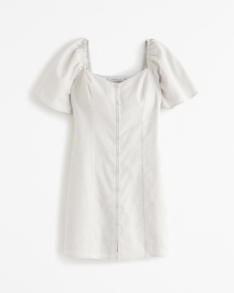Linen-Blend Button-Through Mini Dress Product Image