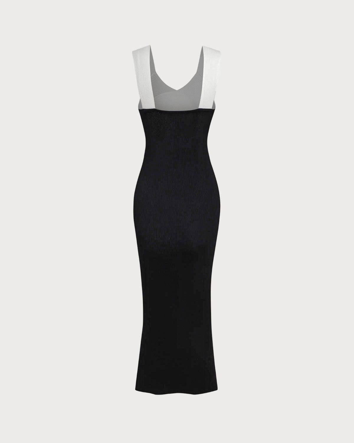 Black Contrast Bodycon Slip Sweater Dress Product Image