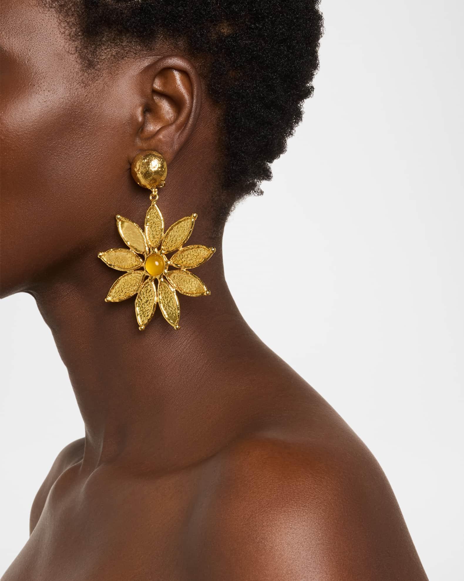Yellow Onyx Flower Clip Earrings Product Image