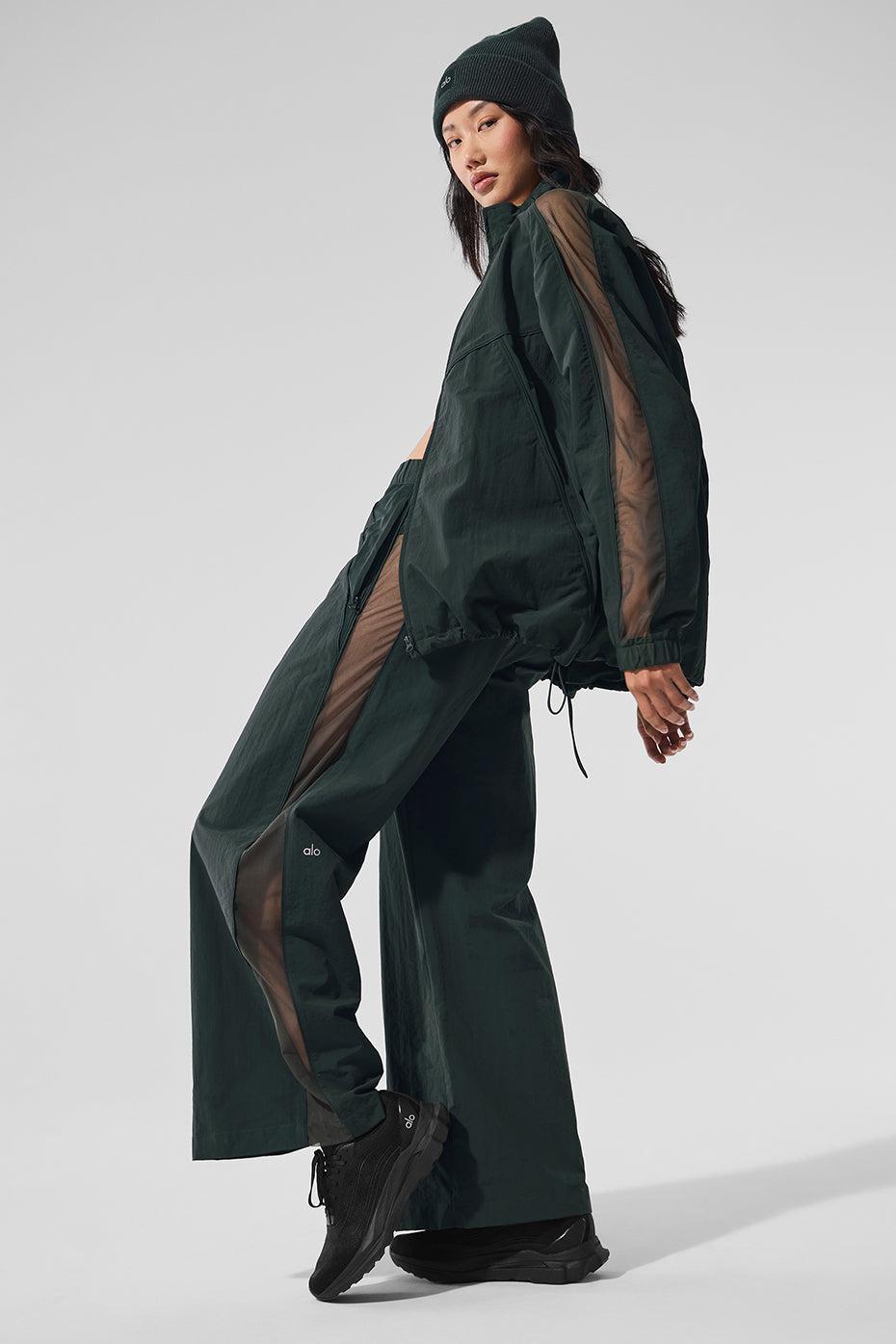 High-Waist Origin Wide Leg Track Pant - Charcoal Green Female Product Image
