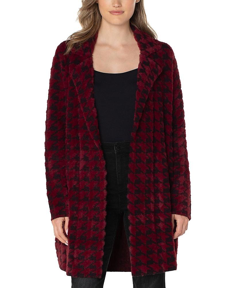 Liverpool Los Angeles Feather Yarn Houndstooth Print Notch Lapel Long Sleeve Side Pocket Coatigan Product Image
