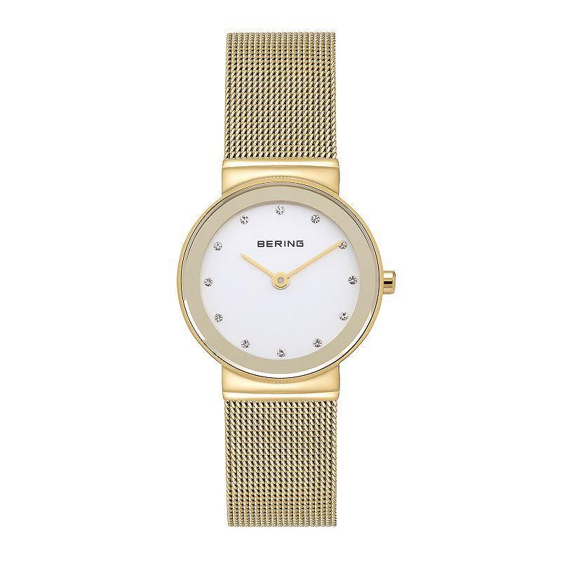BERING Women's Classic Crystal Accent Stainless Steel Mesh Watch - 10126-334, Size: Small, Gold Tone Product Image