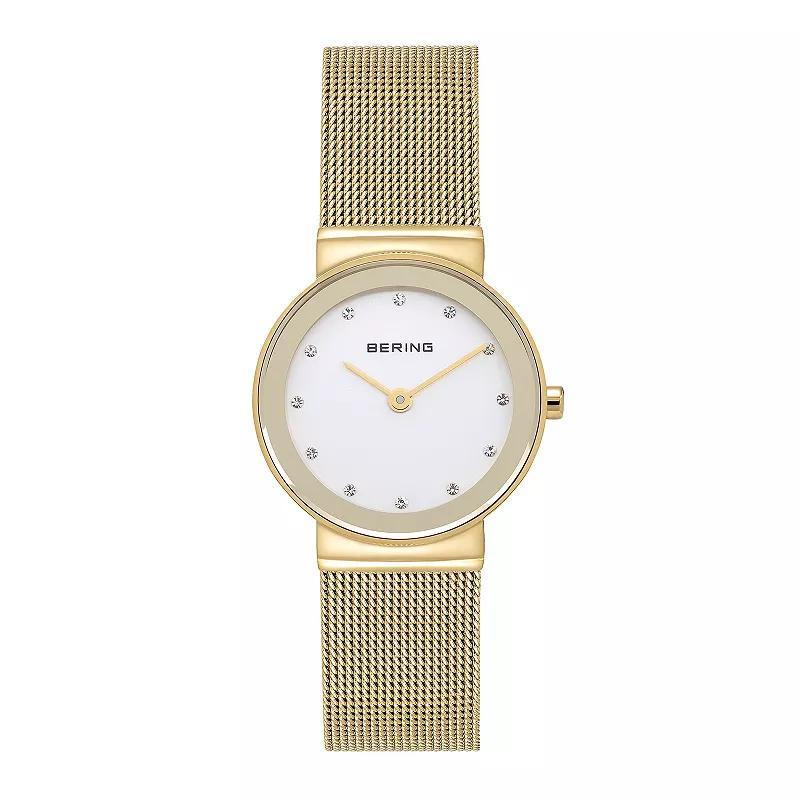 BERING Women's Classic Crystal Accent Stainless Steel Mesh Watch - 10126-334, Size: Small, Gold Tone Product Image