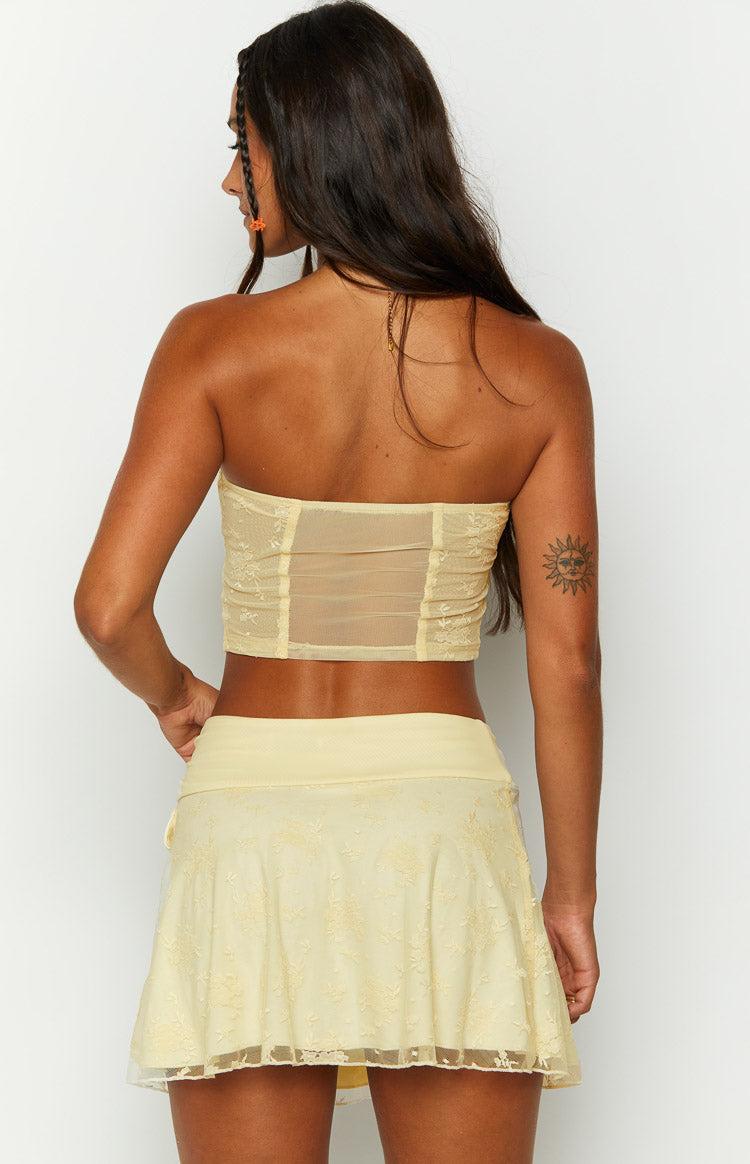 Stay Yellow Strapless Mesh Corset Top Product Image