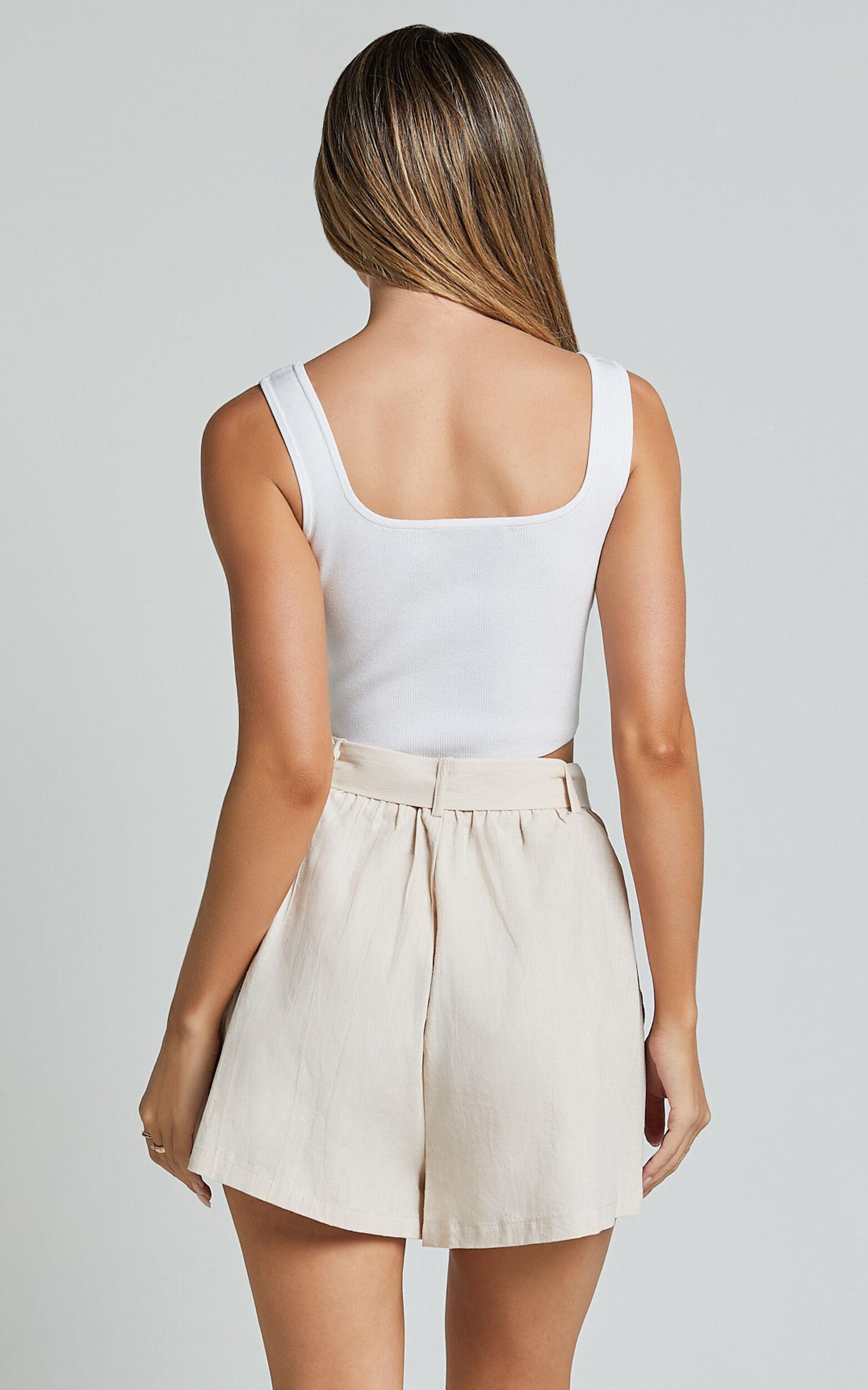 Thaisa Shorts - High Waist Belted Shorts in Biscuit Product Image