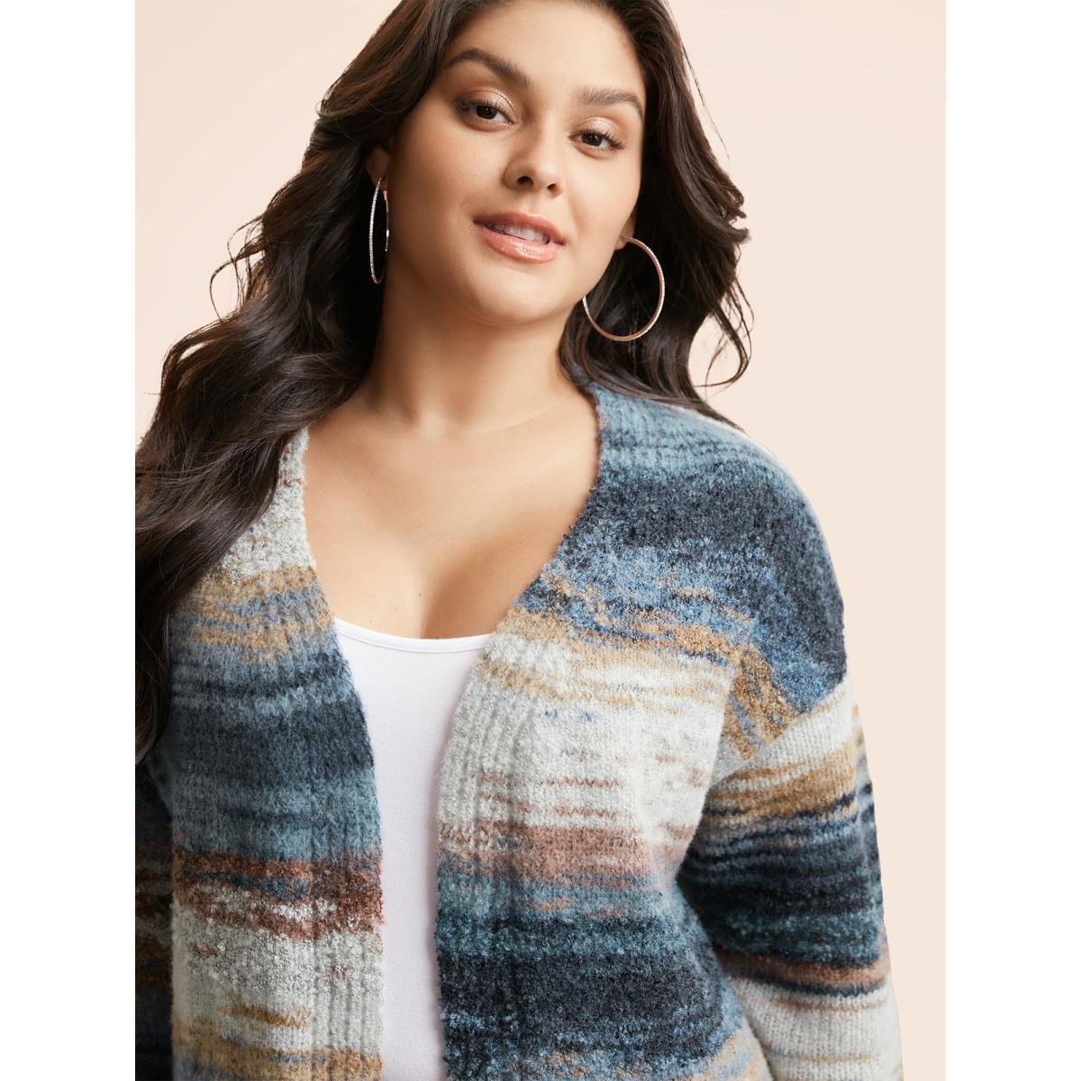 Plus Size Ombre Open Front Curved Hem Cardigan Aegean Women Casual Loose Long Sleeve Everyday Cardigans BloomChic 22-24/3X Product Image
