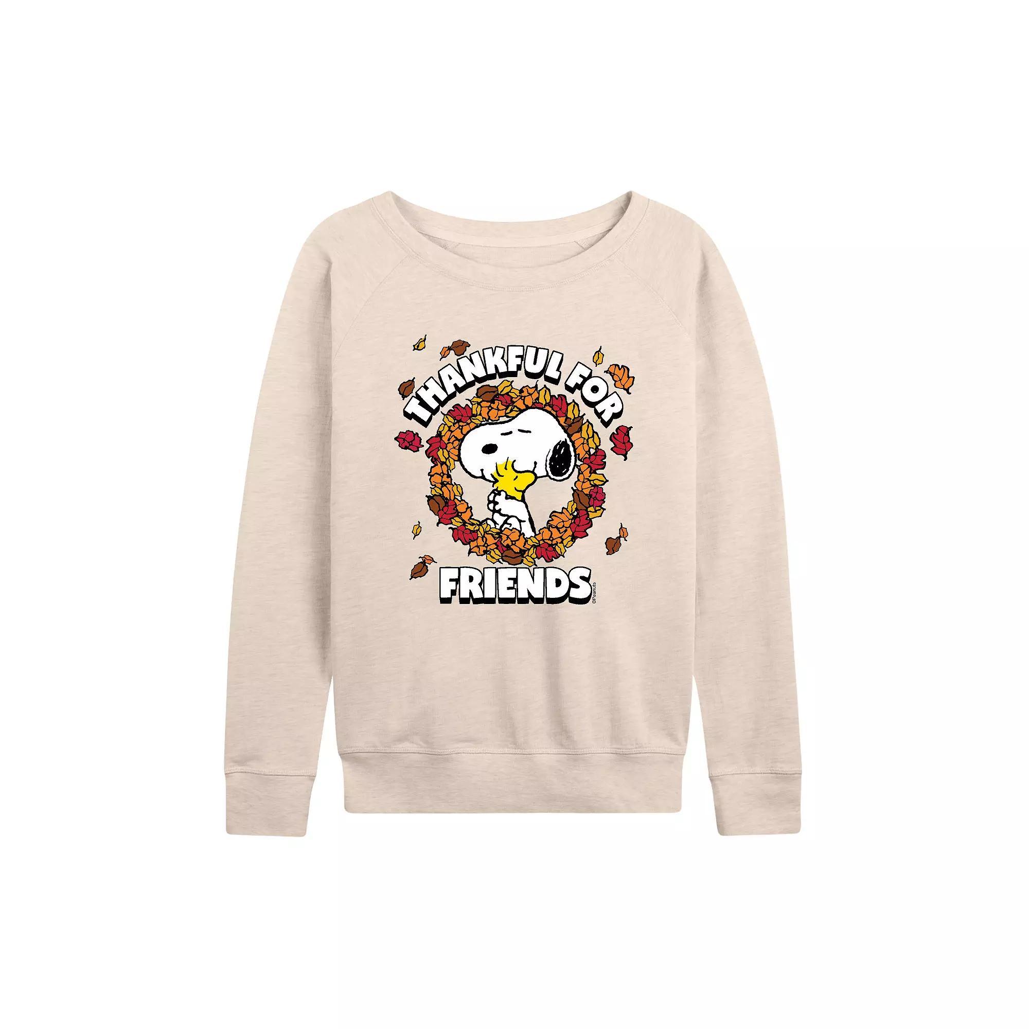 Womens Peanuts Snoopy & Woodstock Thankful For Friends French Terry Long Sleeve Tee Product Image