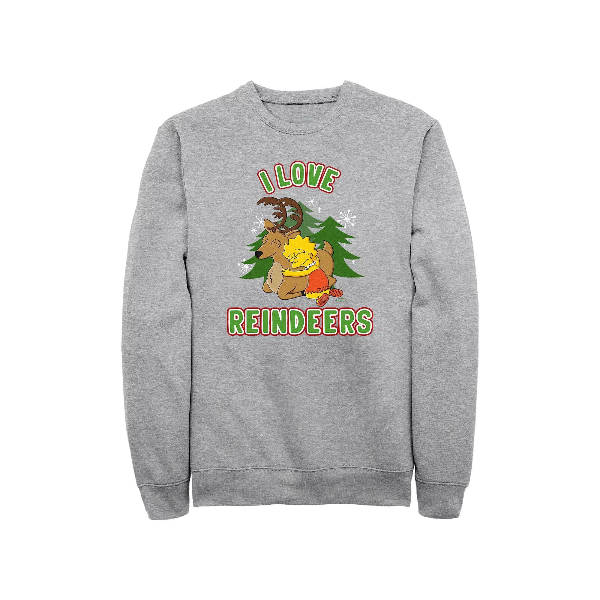Men's The Simpsons Lisa I Love Reindeers Graphic Fleece, Size: XL, Athletic Grey Product Image