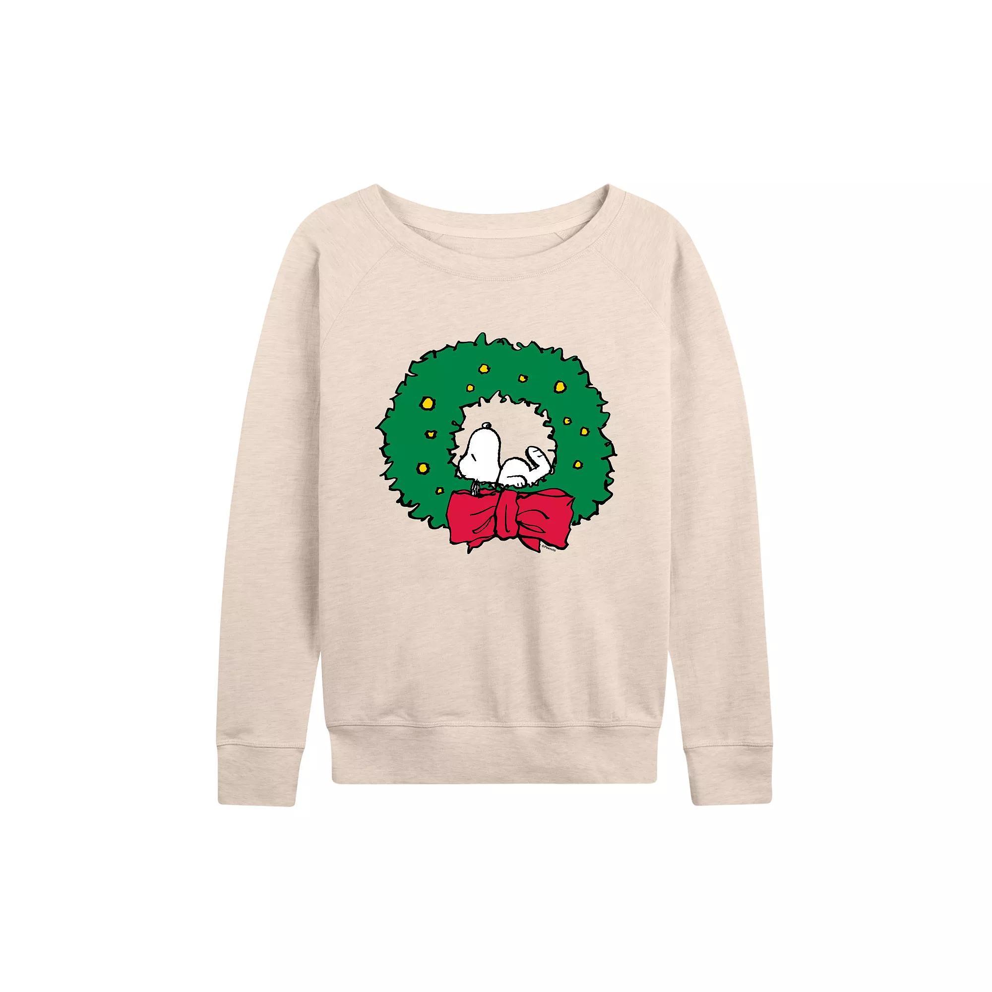 Womens Peanuts Snoopy Wreath French Terry Long Sleeve Tee Product Image