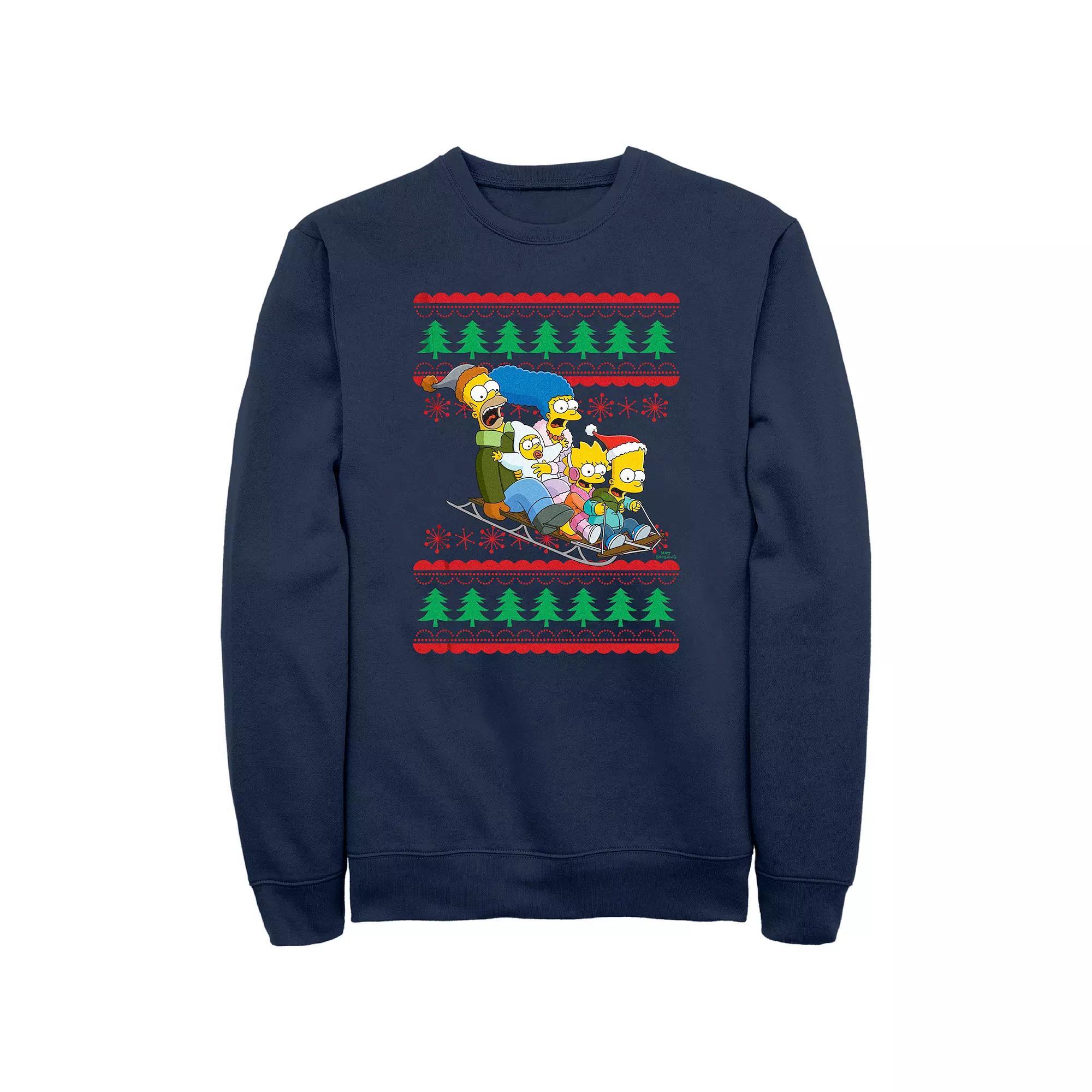 Men's The Simpsons Family Sleigh Ride Sweater Graphic Fleece, Size: Small, Blue Product Image