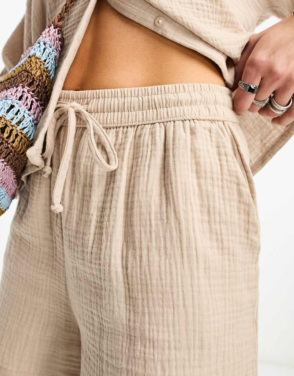Only cheesecloth shorts in beige - part of a set  | ASOS Product Image