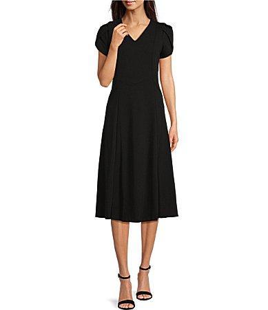 Calvin Klein Scuba Crepe Short Tulip Sleeve V-Neck A Product Image