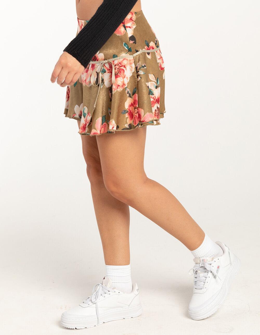 FULL TILT Low Rise Satin Womens Mini Skirt - GREEN COMBO Product Image
